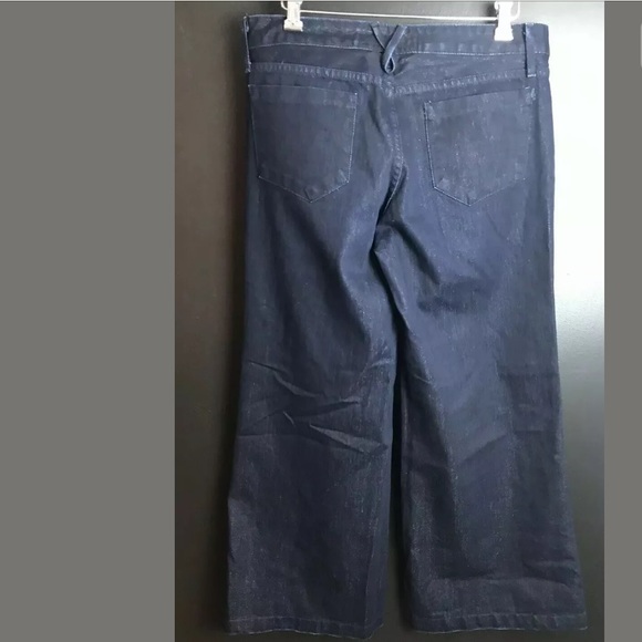 GOLDSIGN Short Orchid Denim Jeans Flare Wide Leg Dark Wash Mid Rise Bell Bottoms - Picture 5 of 9